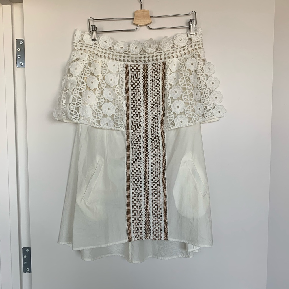 Self portrait shoulder less dress with lace design